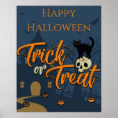 Halloween Trick oder Treat Black Cat and Skull Poster (Vorne)