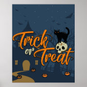 Halloween Trick oder Treat Black Cat and Skull Poster (Vorne)