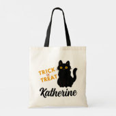 Halloween Trick oder Treat Black Cat Ihren Namen h Tragetasche (Rückseite)