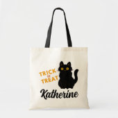 Halloween Trick oder Treat Black Cat Ihren Namen h Tragetasche (Vorne)