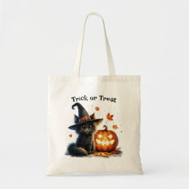 Halloween Trick oder Treat Black Cat in Hexenhut Tragetasche