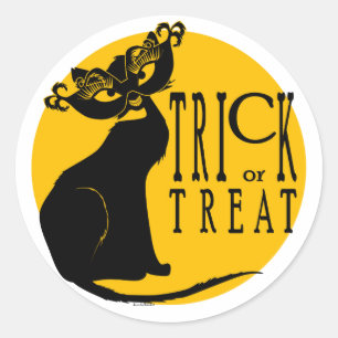 Halloween Trick oder Treat Black Cat Round Sticker