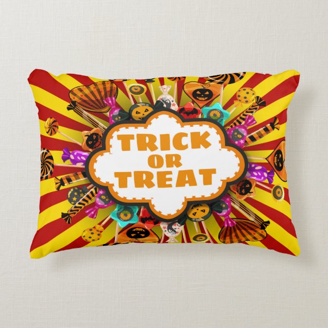 Halloween Trick oder Treat Candy und Süßigkeiten.  Dekokissen (Vorderseite)