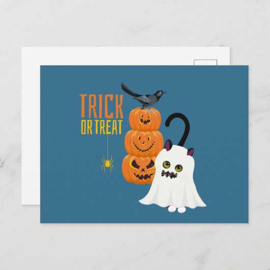 Halloween Trick oder Treat Cat Spaß Postkarte (Vorne/Hinten)