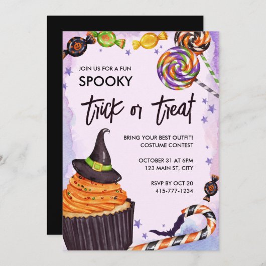 Halloween Trick oder Treat Cupcake Einladung (Vorne/Hinten)