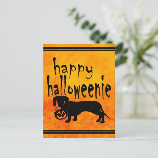 Halloween-Trick oder Treat-Dackel Postkarte (Stehend Vorderseite)
