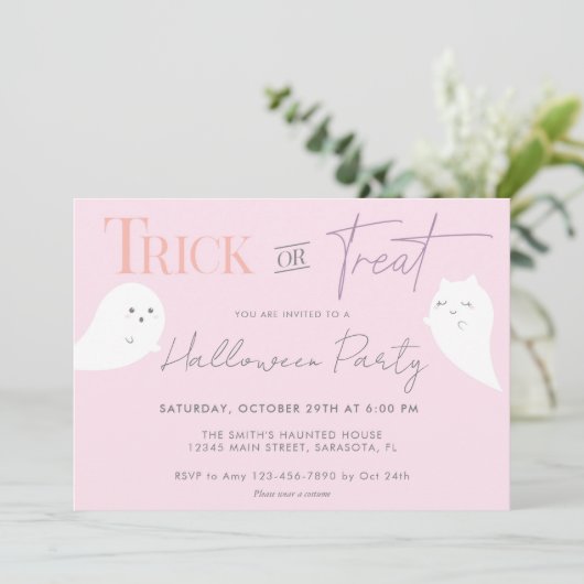 Halloween Trick oder Treat Ghost Einladung (Stehend Vorderseite)