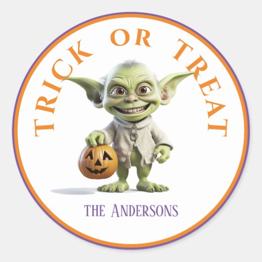 Halloween Trick oder Treat Green Point Ohr Gremlin Runder Aufkleber (Vorderseite)