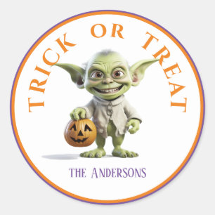 Halloween Trick oder Treat Green Point Ohr Gremlin Runder Aufkleber