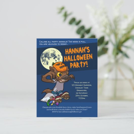 Halloween Trick oder Treat Little Cartoon Werewolf Einladung (Stehend Vorderseite)