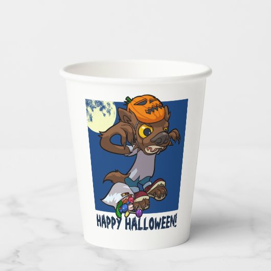 Halloween Trick oder Treat Little Cartoon Werewolf Pappbecher (Rückseite)