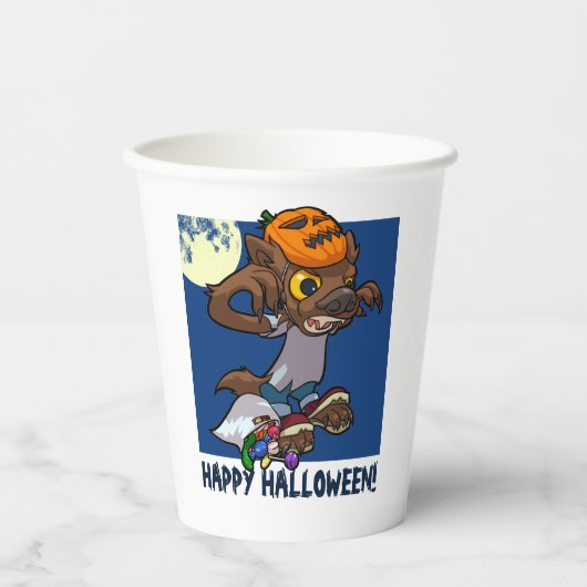 Halloween Trick oder Treat Little Cartoon Werewolf Pappbecher (Vorderseite)
