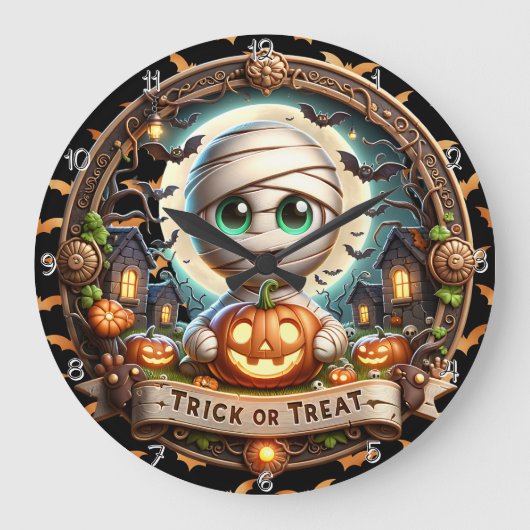 Halloween Trick oder Treat Mummy Große Wanduhr (Vorderseite)