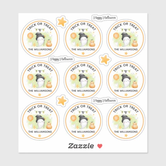 Halloween Trick oder Treat Name Ghost Kiss Cut Aufkleber (Blatt)