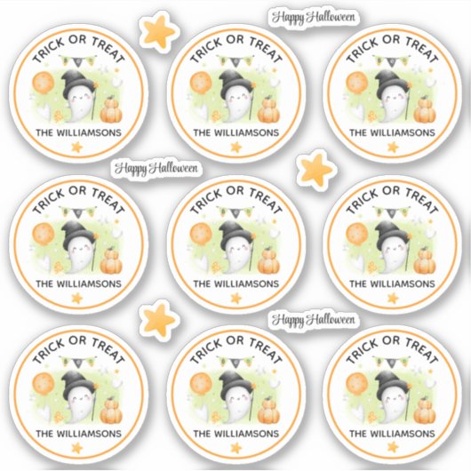 Halloween Trick oder Treat Name Ghost Kiss Cut Aufkleber (Vorderseite)