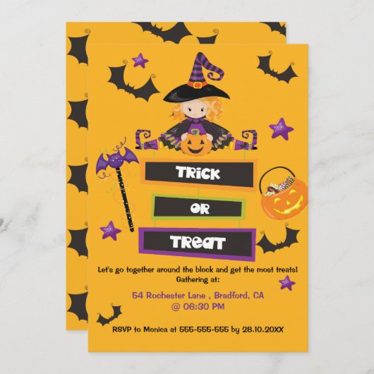 Halloween Trick oder Treat Neighborhood Block Part Einladung (Vorne/Hinten)