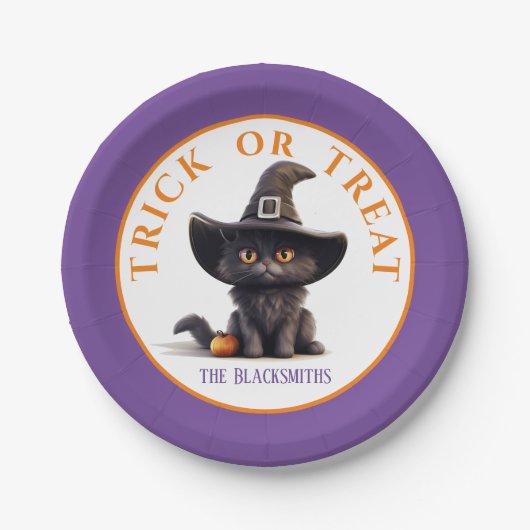 Halloween Trick oder Treat Niedlichen Black Cat He Pappteller (Vorderseite)