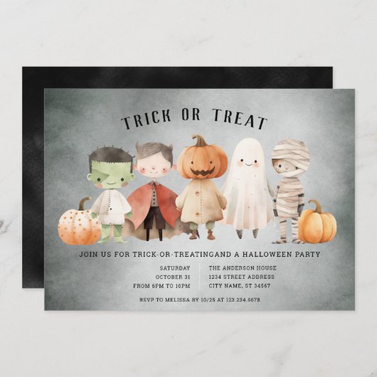 Halloween-Trick oder Treat-Party Einladung (Vorne/Hinten)