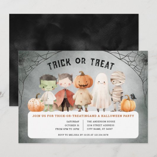 Halloween-Trick oder Treat-Party Einladung (Vorne/Hinten)