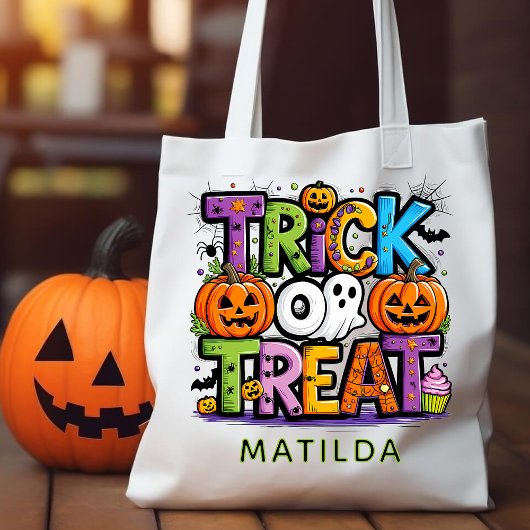 Halloween Trick oder Treat Pumpkin Ghost Kalligraf Tragetasche