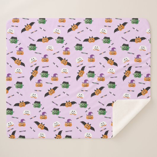 Halloween Trick oder Treat Pumpkin-Muster Lila Sherpadecke (Vorderseite (Horizontal))