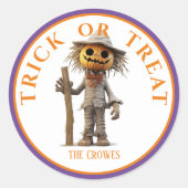 Halloween Trick oder Treat Pumpkin Scarecrow Runder Aufkleber (Vorderseite)