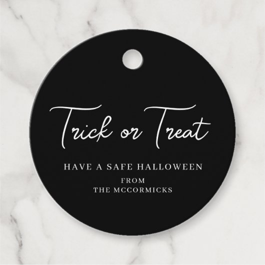 Halloween Trick oder Treat Script-Party Personalis Geschenkanhänger (Vorderseite)