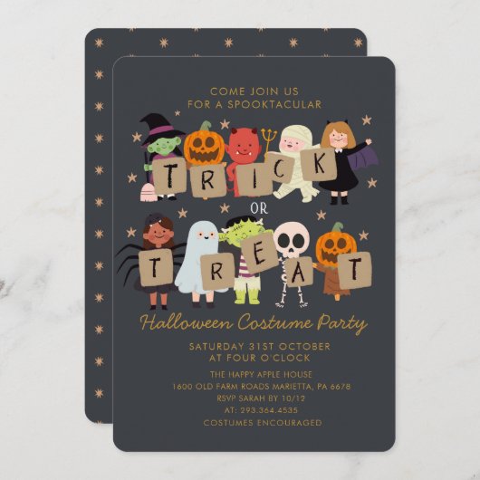 Halloween Trick oder Treat Spooktacular CostumePar Einladung (Vorne/Hinten)