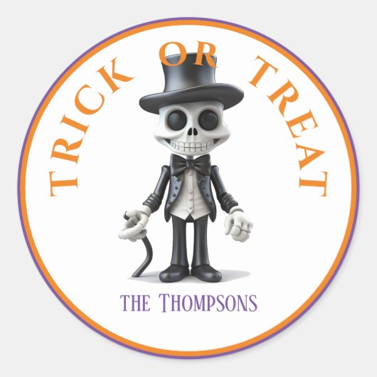 Halloween Trick oder Treat Stilvolles Skelett im A Runder Aufkleber (Vorderseite)