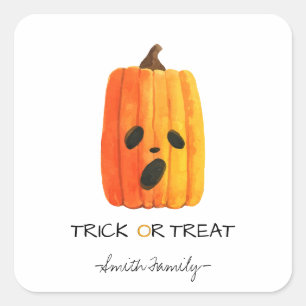 Halloween Trick oder Treat Watercolor Pumpkin Kids Quadratischer Aufkleber