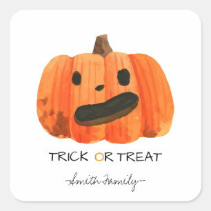 Halloween Trick oder Treat Watercolor Pumpkin Kids Quadratischer Aufkleber