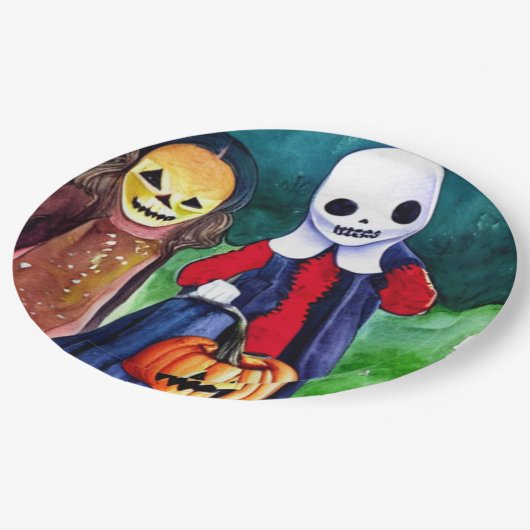 Halloween Trick oder Treaters Pappteller (Schrägansicht)