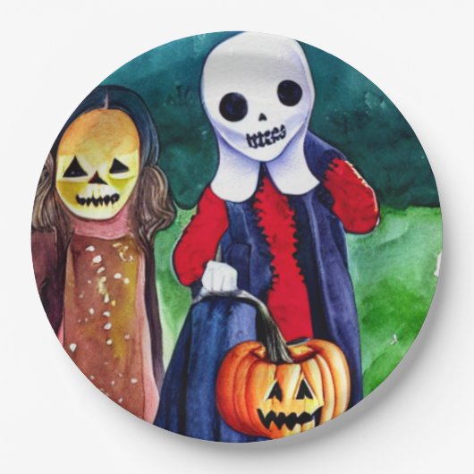 Halloween Trick oder Treaters Pappteller (Vorderseite)