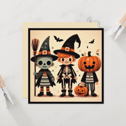 Halloween Trick oder Treaters Retro Karte (Vorderseite/Rückseite Beispiel)