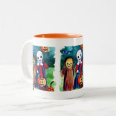 Halloween Trick oder Treaters Zweifarbige Tasse (Vorderseite Links)