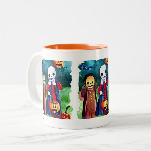 Halloween Trick oder Treaters Zweifarbige Tasse (Vorderseite Links)