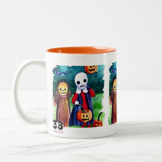 Halloween Trick oder Treaters Zweifarbige Tasse (Links)