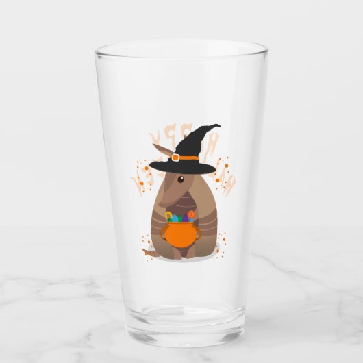 Halloween Trick-oder-Treating Armadillo Witch Texa Glas (Vorderseite)