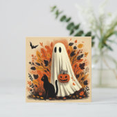 Halloween Trick oder Treatment Ghost und Black Cat Karte (Stehend Vorderseite)