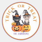 Halloween Trick oder Treten Niedliche Kätzchen & K Runder Aufkleber (Vorderseite)