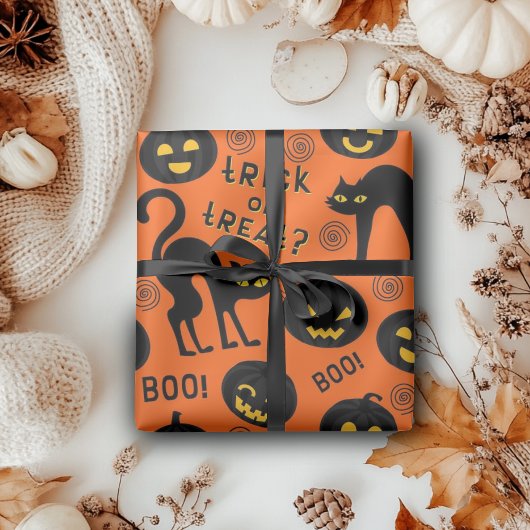 Halloween Trick or Treat Black Cat Gothic Pumpkins Geschenkpapier