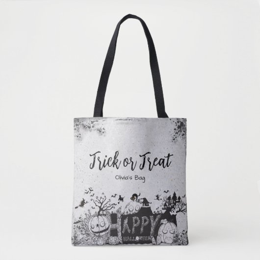 Halloween "Trick or Treat" mit Namen Tasche (Vorderseite)