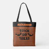 Halloween Trick or Treat Orange & Black Plaid Name Tasche (Rückseite)