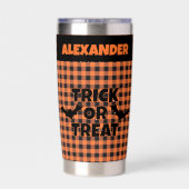 Halloween Trick or Treat Orange & Black Plaid Name Thermobecher (Rückseite)