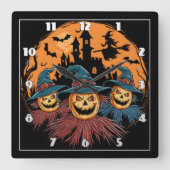 Halloween-Trio in einem spöttischen Hintergrund Quadratische Wanduhr (Vorderseite)