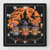 Halloween-Trio unter einem unheimlichen Mond Quadratische Wanduhr (Vorderseite)