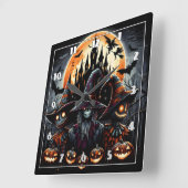 Halloween-Trio unter Vollmond Quadratische Wanduhr (Winkel)