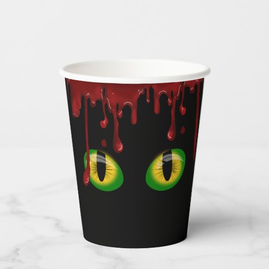 Halloween-Tropfen graue Monster-Augen Pappbecher (Rückseite)