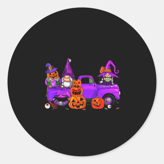 Halloween Truck Gnome Witch Pumpkin Boo Ghost Funn Runder Aufkleber (Vorderseite)