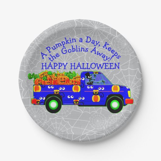 Halloween Truck Pumpkin Day Behalte Goblins Away 7 Pappteller (Vorderseite)